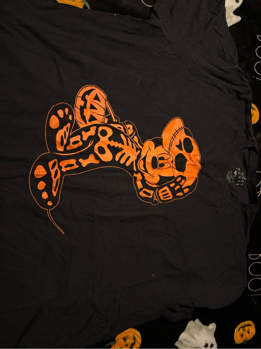 Disney Black Short Sleeve Tee with Orange Halloween Mickey Print